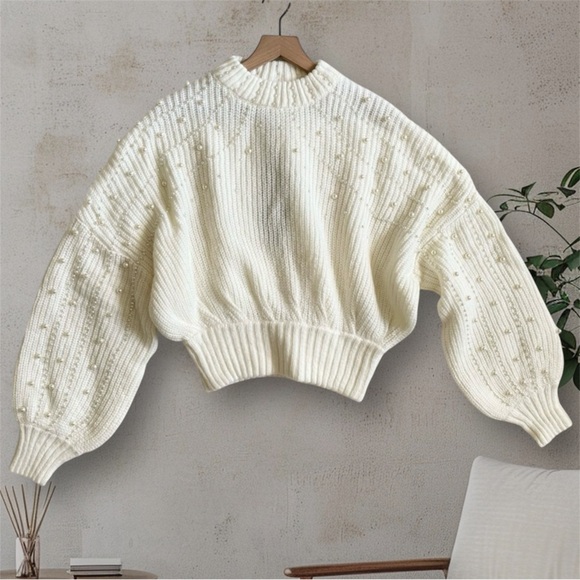 Farm Rio Pearl Embroidered Bubble Sweater in Off White Medium - Picture 1 of 16